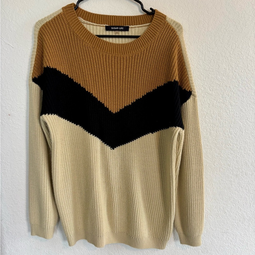 Sugarlips Chevron Knit Sweater in Camel and Black